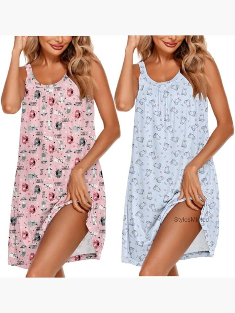 2 Pack Sleeveless Wide Strap Nightgowns Sleepshirts S-4XL